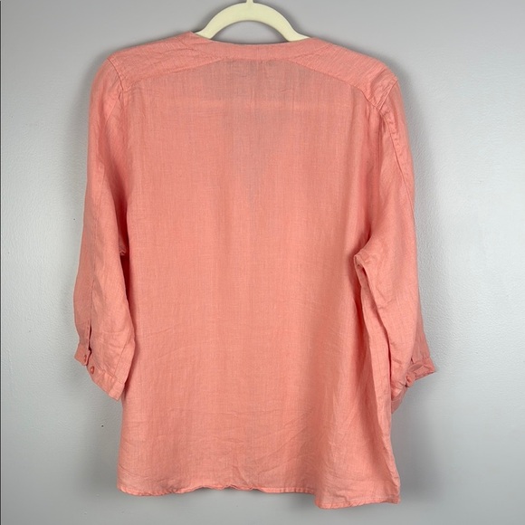 Harve Benard 100% Linen Salmon Relaxed Blouse with 3/4 Sleeves & Mandarin Collar - Picture 12 of 12